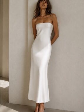 Self-Portrait Strapless Ivory Crepe Tailored Maxi Dress – NWOT – Size 8